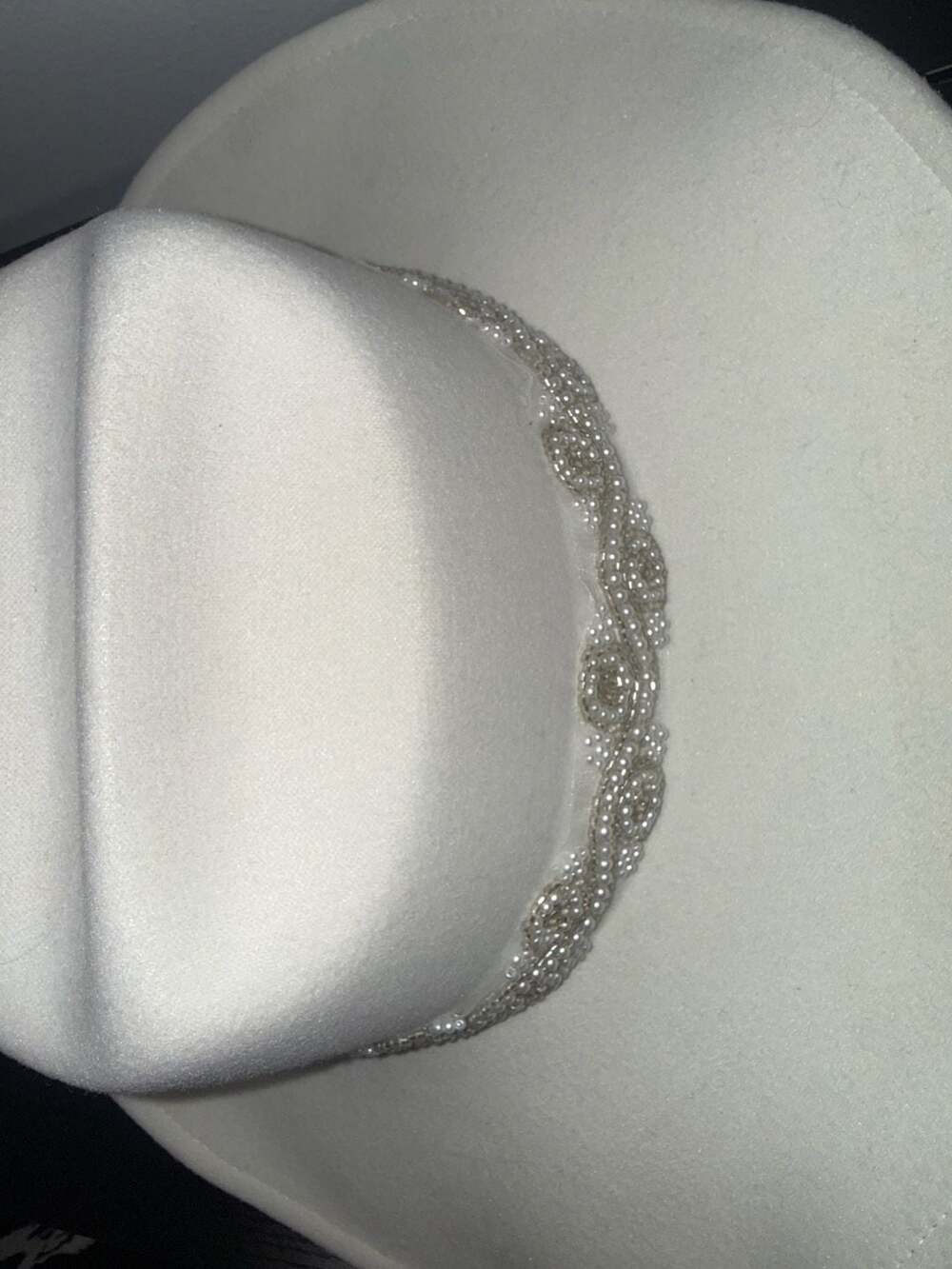 FRYE White Western Cowboy Hat with Pearl and Rhinestone Beaded Trim